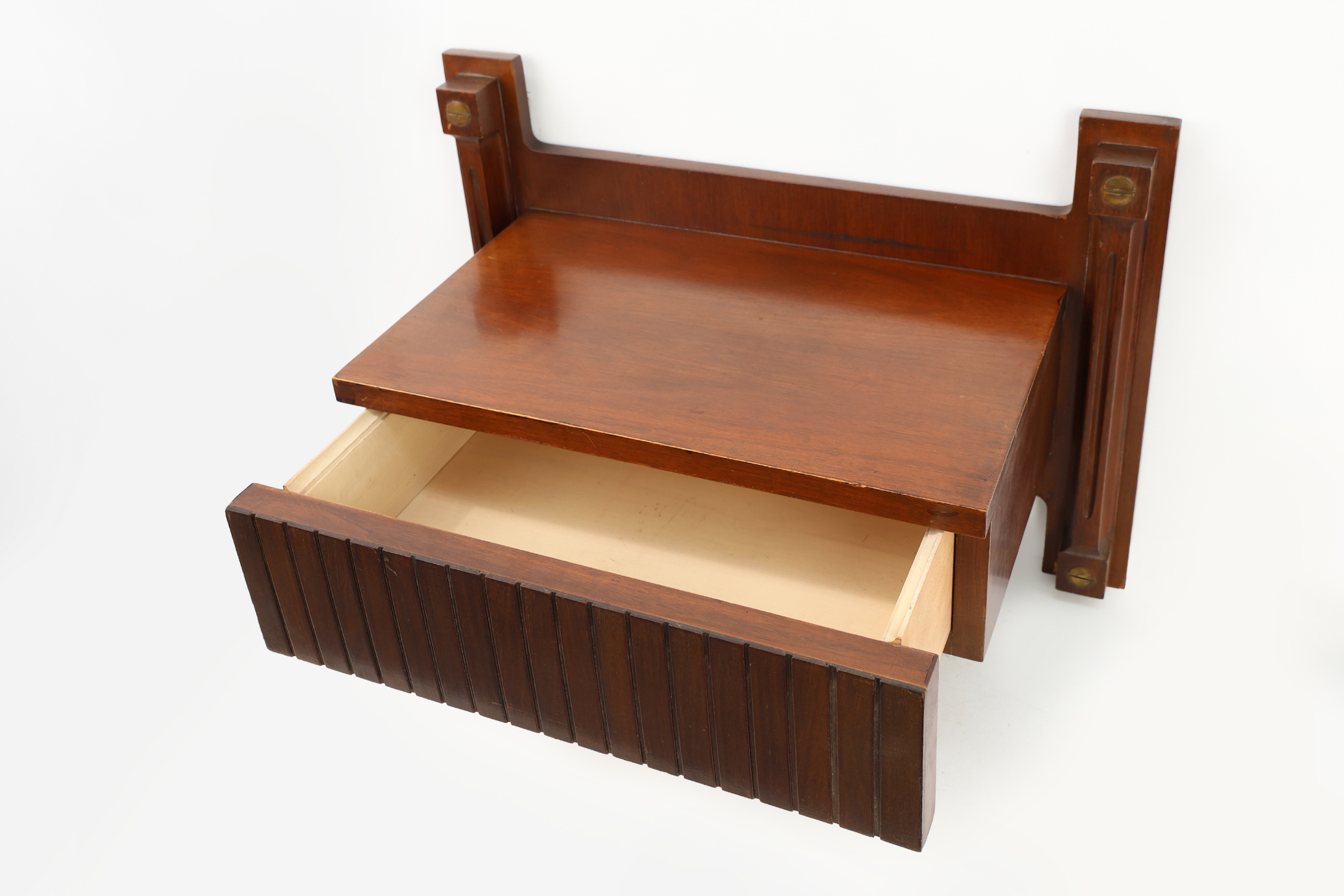 Mid-century Wall-mounted console in wood with brass details, Italy 1960sthumbnail